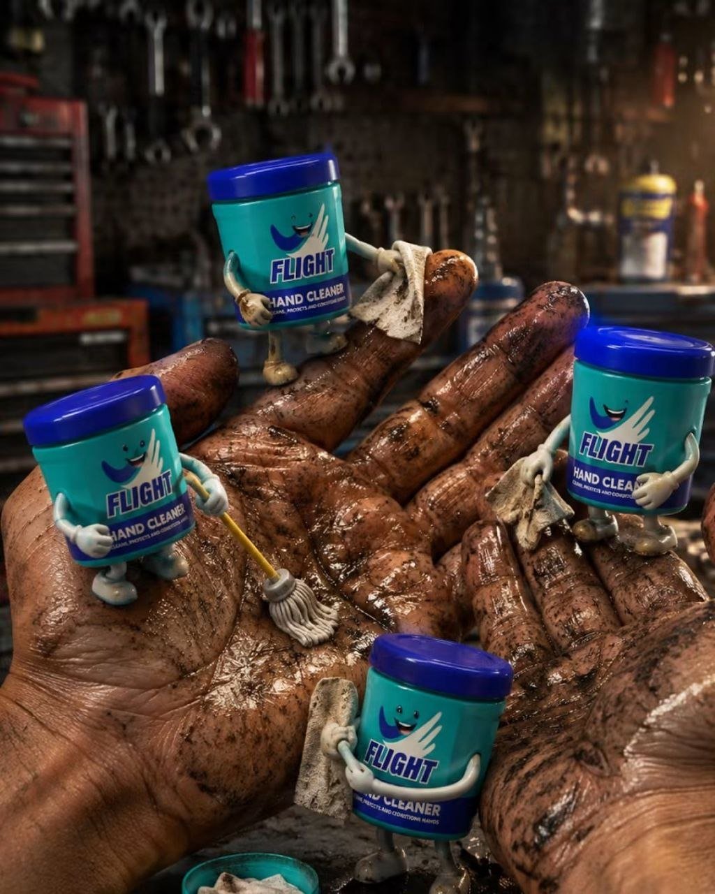 Mechanics using Flight Hand Cleaner